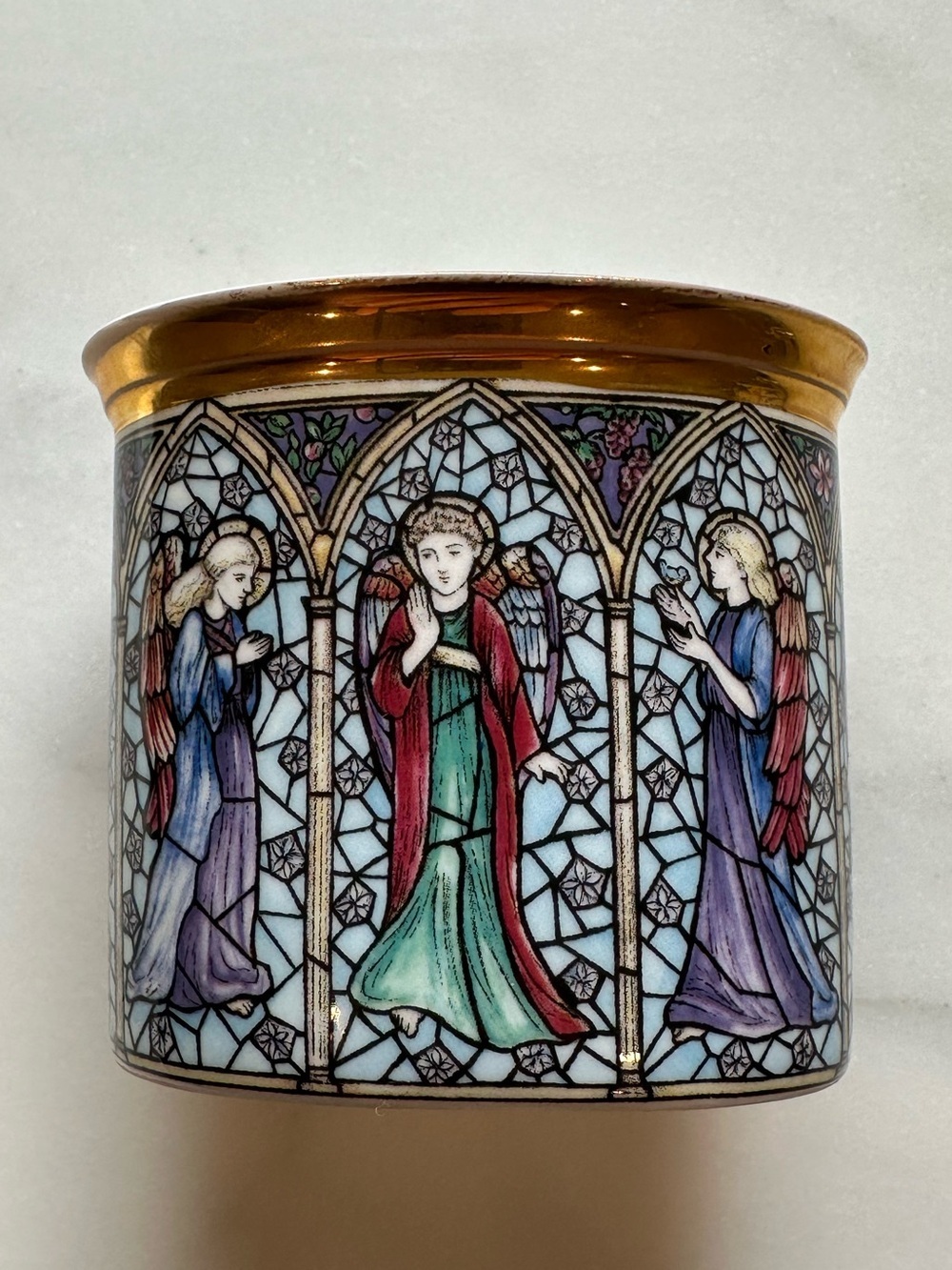 Halcyon Days Porcelain Stained Glass Saints Oval Trinket Vase